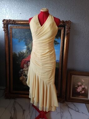 Pale Yellow Halter Ruched Prom Dress